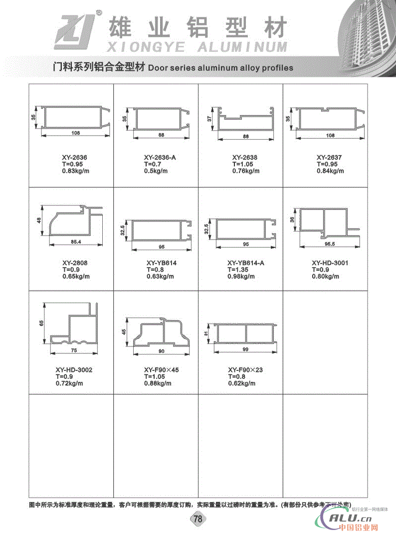 铝型材厂铝材门料系列78