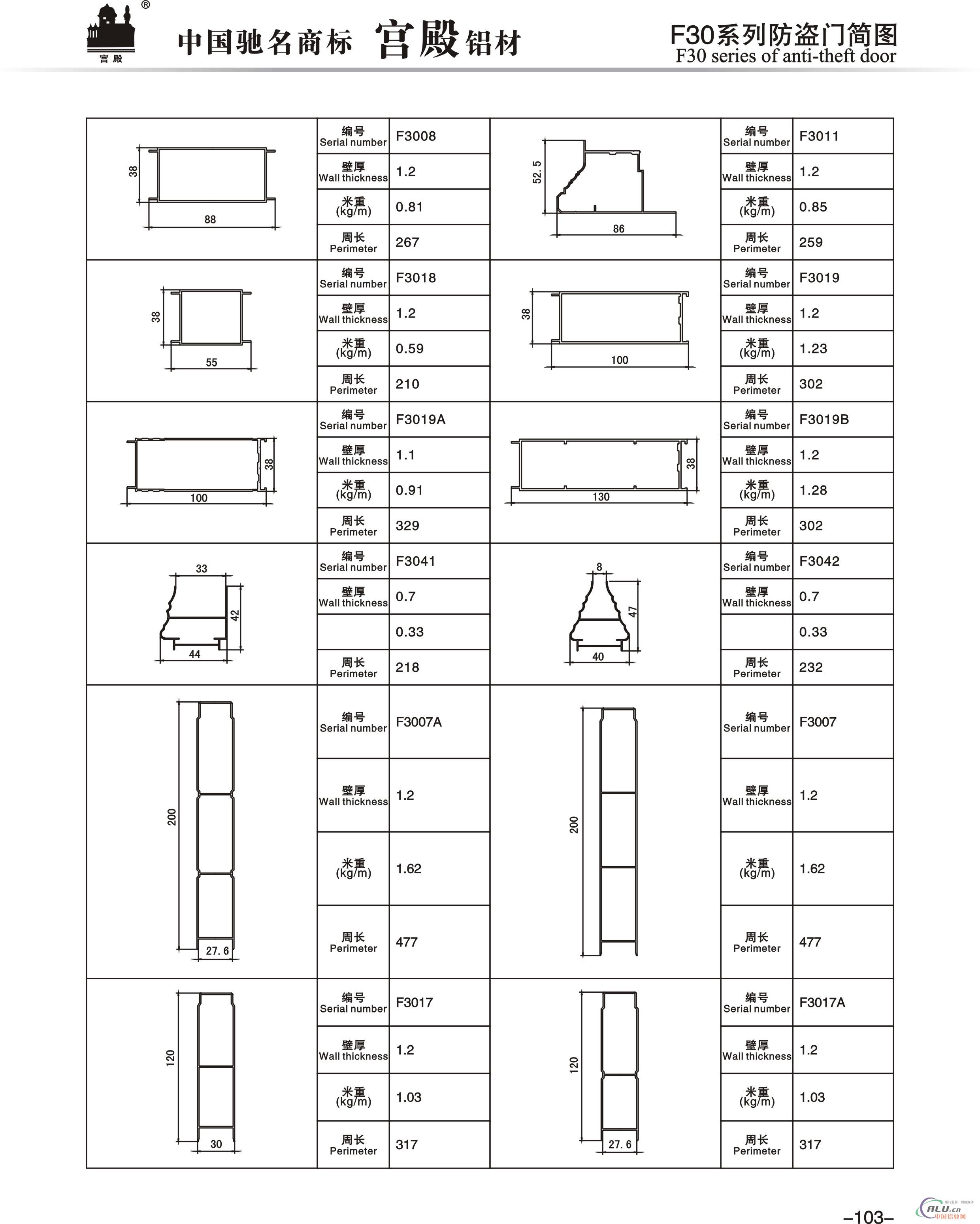 电泳F30系列防盗门窗型材