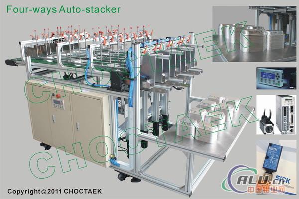 Full-automatically four-ways aluminium foil container stacker