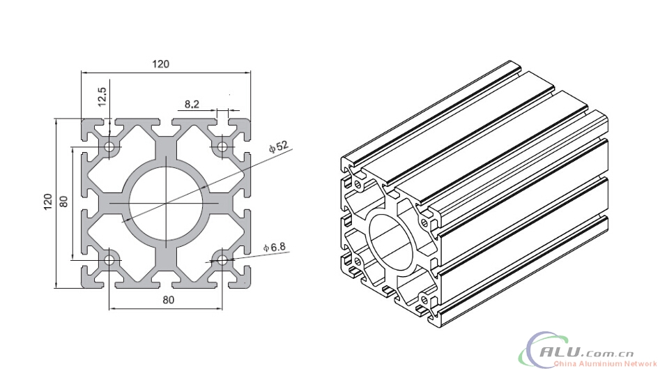 120*120mm v-slot aluminum profile,v-slot aluminum beams ,T-slot aluminium beams