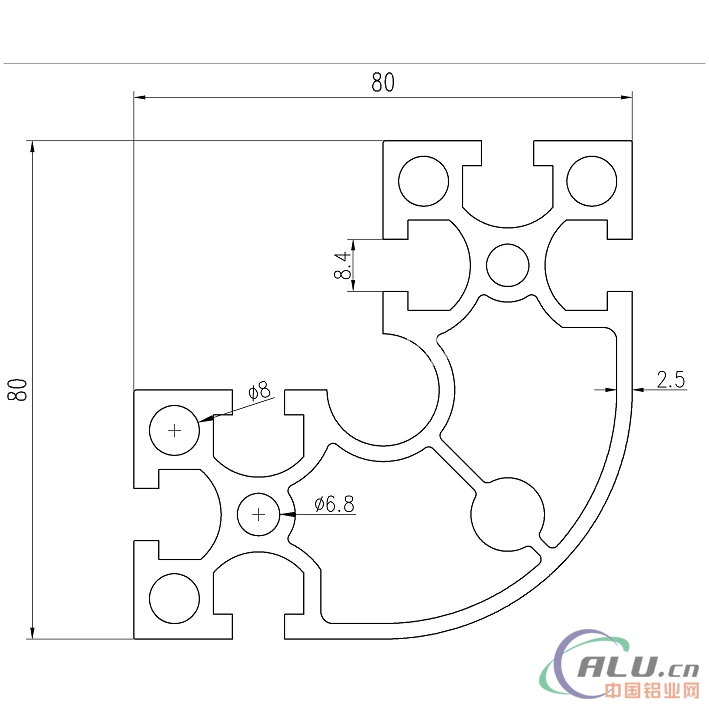 支架料国标铝型材GB80X80R