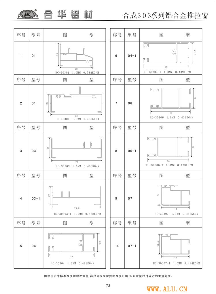 303系列铝合金推拉窗