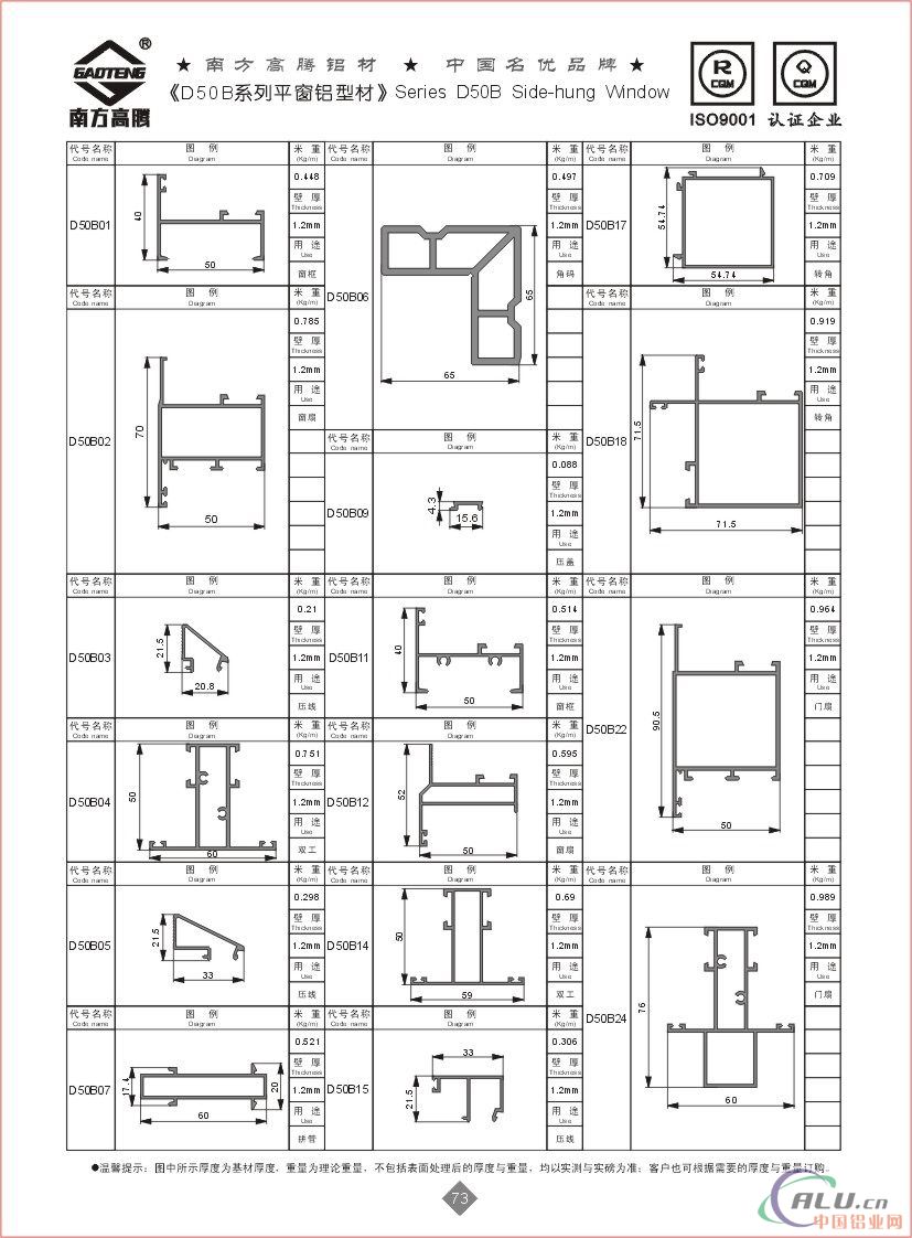 d50b系列平开窗铝型材