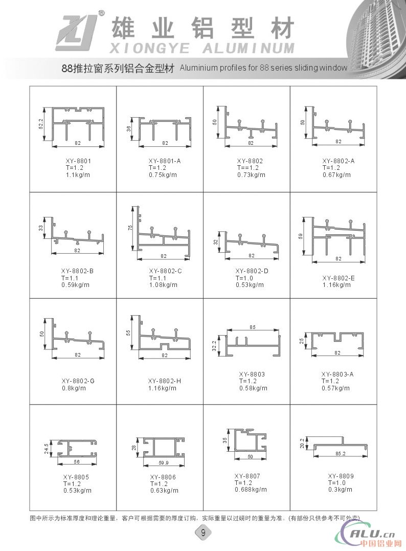 88系列推拉窗铝型材